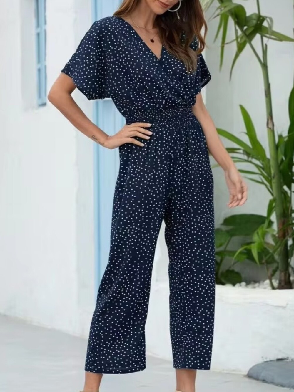 Navy Blue Polka Dot Jumpsuit - S